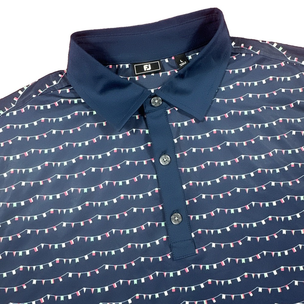 Footjoy Golf Polo Shirt Mens Size L Blue Short Sleeve Thunder Hawk Golf Club AOP